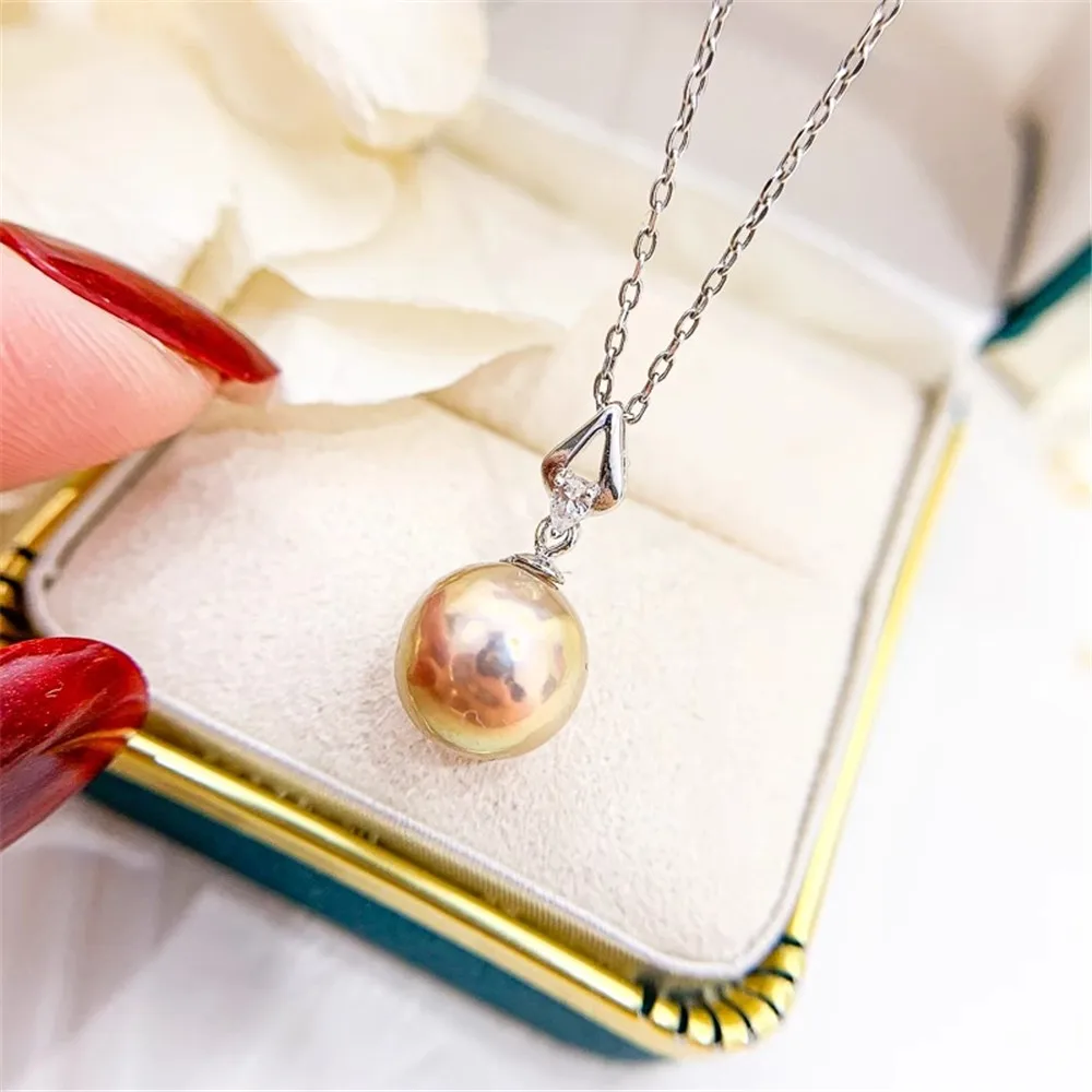 DIY Pearl Accessories S925 Sterling Silver Pendant with Empty Support K Gold Jade Necklace Set Fit 8-12mm Oval D026