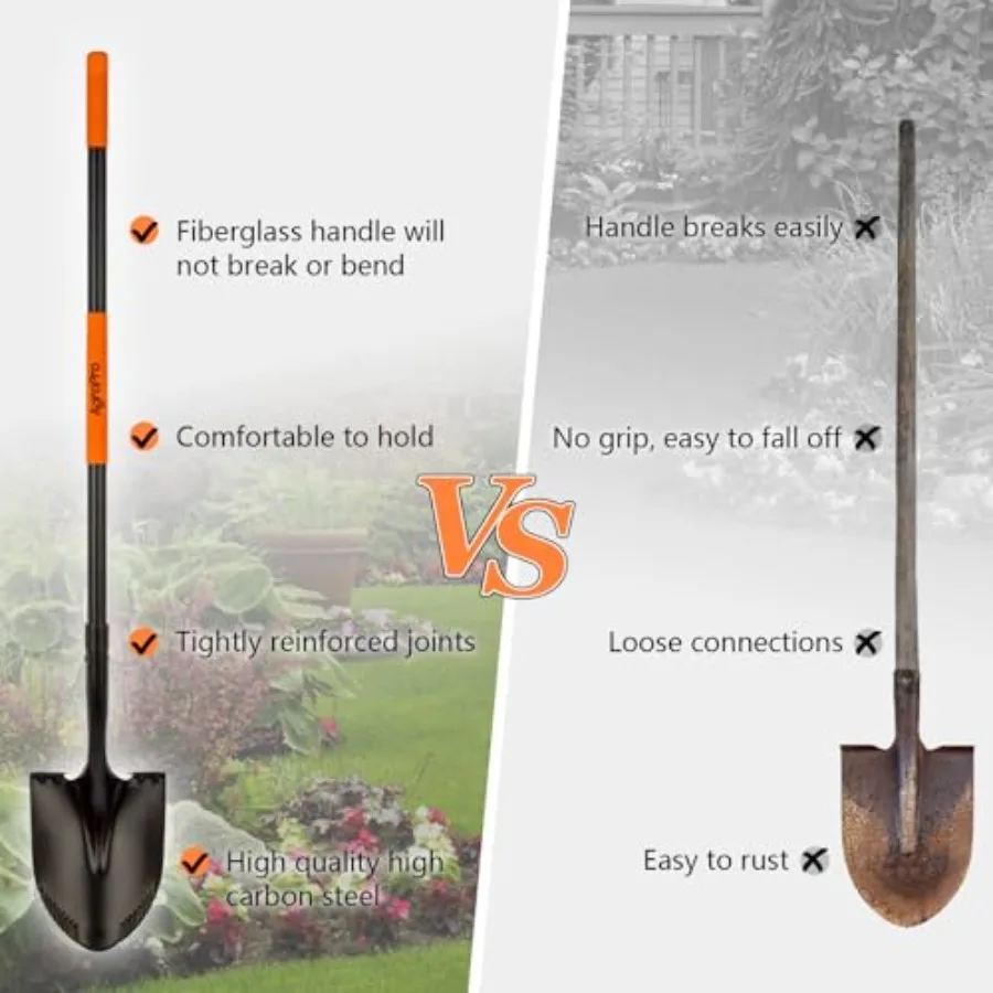 مجرفة شديدة التحمل للحفر بمقبض طويل من الألياف الزجاجية مثالية لمواقع البناء ومهام البستنة وشفرة معدنية متينة #3