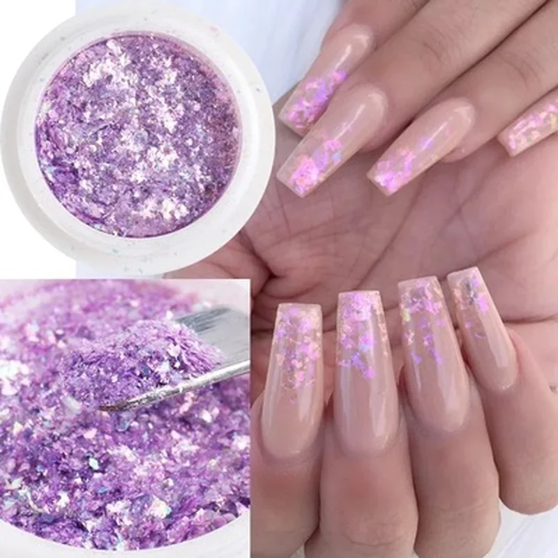 

1 Box Shiny Mermaid Opal Powder Nail Glitter Aurora Yuki Flakes Nail Design Manicure Mirror Neon Pigment Sequin Accessory