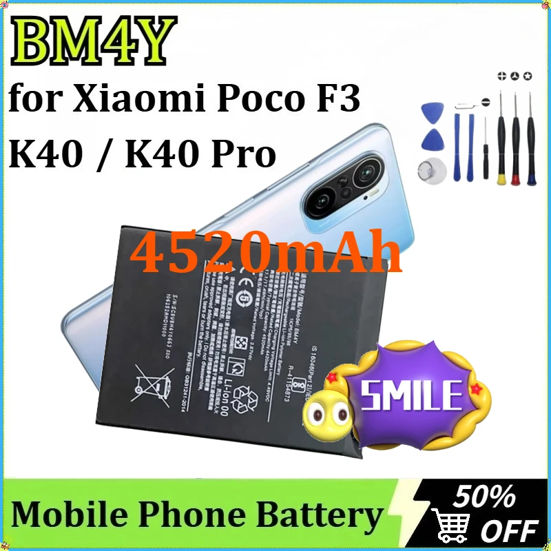 

For Xiaomi Poco F3 / K40 / K40 Pro Newly Upgraded Rechargeable High-Capacity Replacement Mobile Phone Battery BM4Y 4520mAh+tools