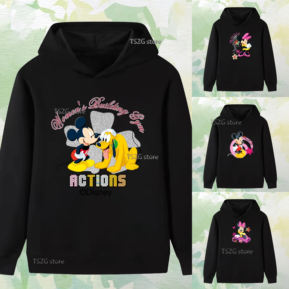 Dziecięca jesienna bluza z kapturem w stylu casual, z nadrukiem Disneya, Myszki Miki i Minnie, urocza, wygodna, polarowa bluza dla dziewczynki i chłopca.