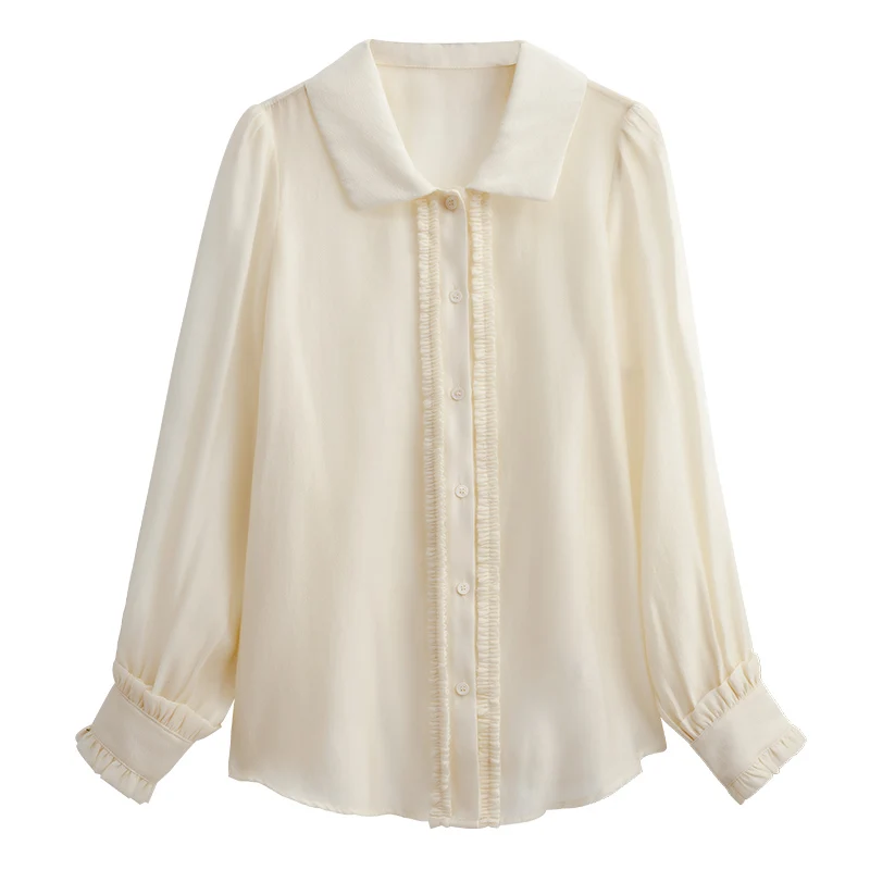 OLrain Puff sleeve Shirt Autumn 2025 Woman Elegant Solid Long Sleeve Shirts Pleats Button Lightweight Ladies Blouse O21QC52660