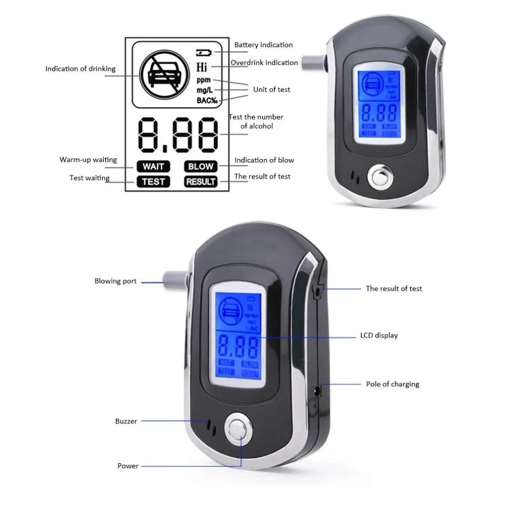 High Accuracy Mini Alcohol Tester LCD Display Digital Breathalyzer Alcometer Portable Alcohol Analyzer For Remind Driver Safety