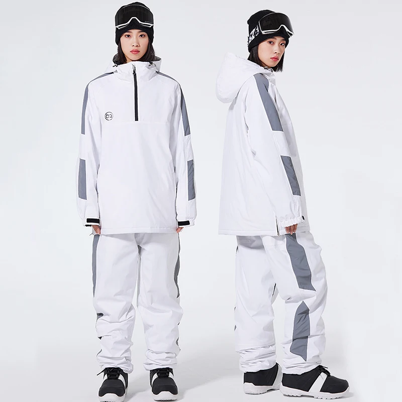 Winter Couple Ski Suit Set 2024 New Reflect Light Skiing Tracksuit Adult Snowboard Clothes Waterproof Warm Man Snow Jacket Pants