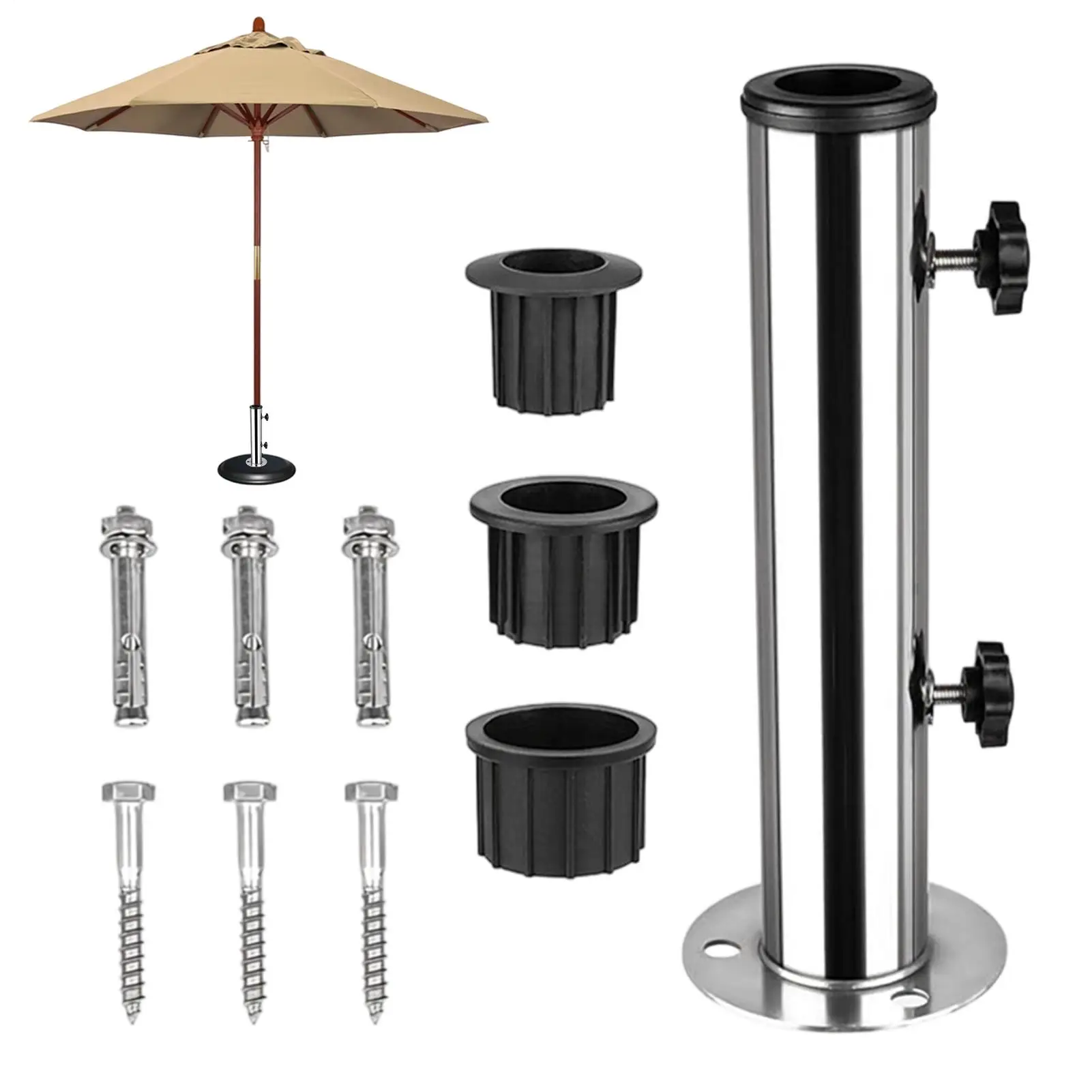 Stainless Steel Sunshade Base Umbrella Stand Parts High Load Capacity Pipe With Easy Fill Spouts For 32/39/49mm Umbrella Pole