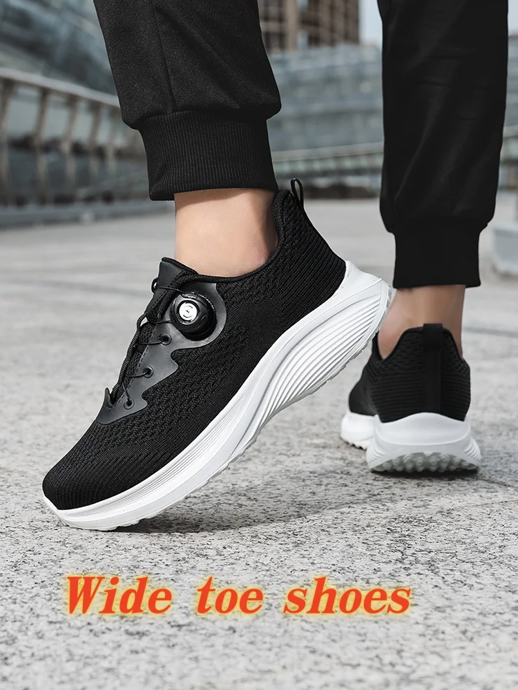 Men's Mesh Breathable Wide-Toe Sports Casual Shoes with Rotating Buckle for Commuting and Walking, Lightweight Men's Shoes