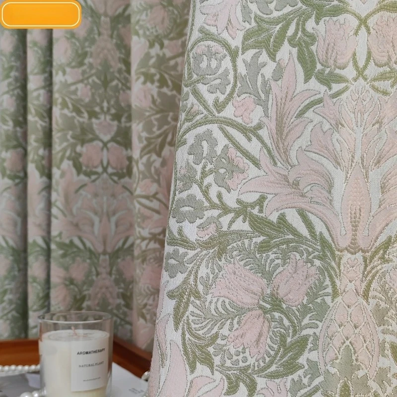Powder Cream Jacquard Chenille Thick Blackout Curtains for Customized Finished Products for Living Room
