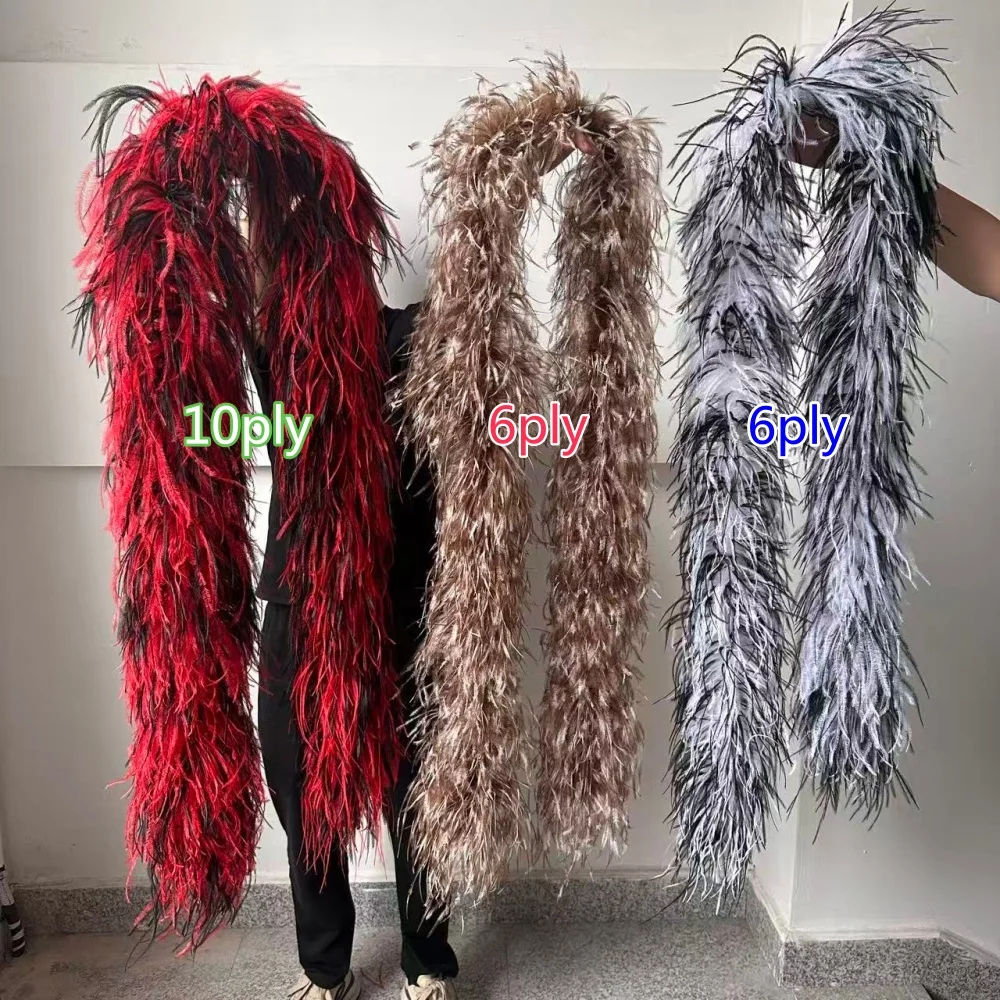 2 3 4 6 10 Ply Two‑Tone Ostrich Feather Boa 2M Mixed Dyed Feather Trim Shawl For Wedding Party Dress Sewing DIY Craft Decoration