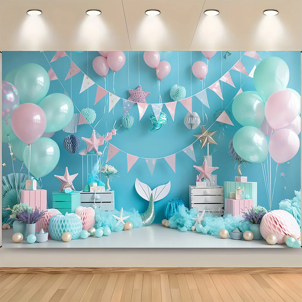 

Baby Room Happy Birthday Photography Backdrops Props Newborn Party Decoration Balloons Arch Floral Theme Photo Background QQ-02