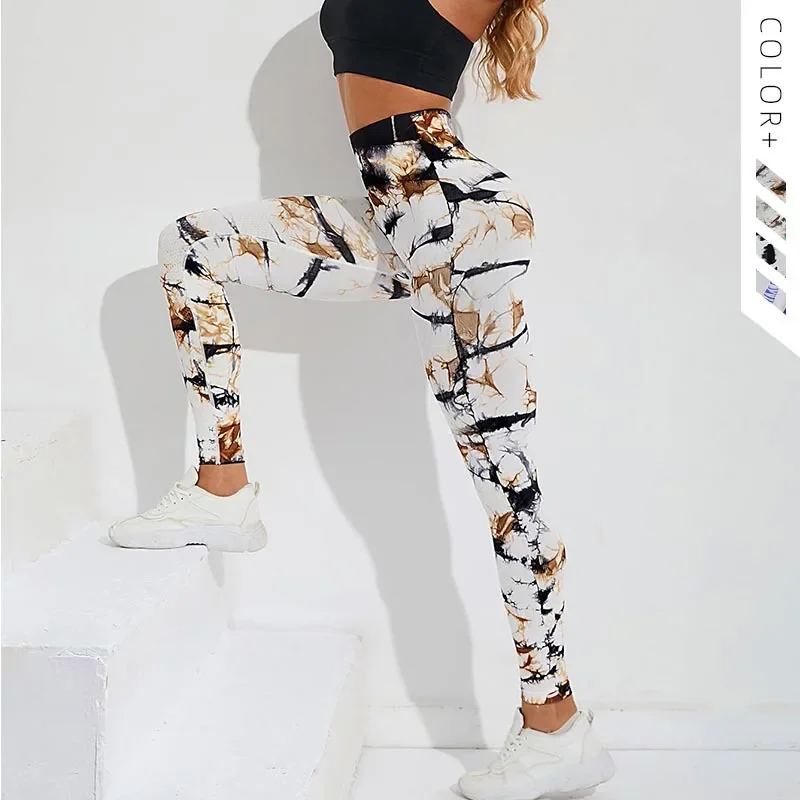 Seamless Tie-Dye Yoga Pants Sports Fitness Peach Hip-lifting High Waist Tights Printed Trousers Workout Gym Leggings for Women