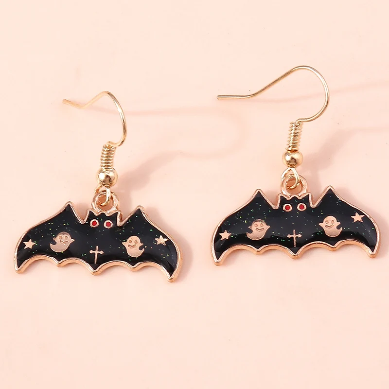 Cartoon Halloween Drop Earrings for Women Enamel Bat Pumpkin Ghost Dangle Hooks Earrings Girls Party Holiday Jewelry Gifts