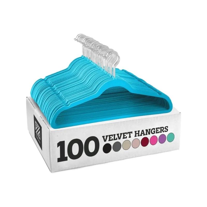 

Zober Velvet Hangers 100 Pack - Heavy Duty Turquoise Hangers for Coats, Pants & Dress Clothes - Non Slip Clothes Hanger Set