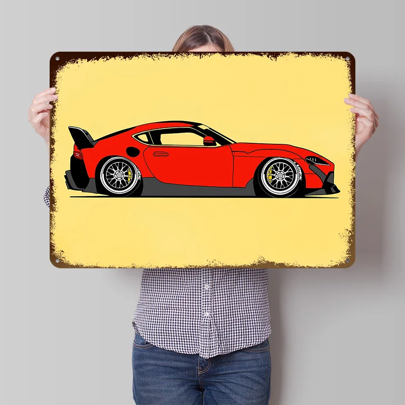 Red Sports Car Tin Poster Customized Wall Art Retro Vintage Metal Signs for Fans Room Decoration Home Decor Items House Interior