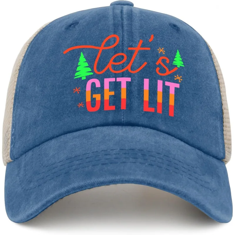 

Funny Lets Get Lit Merry Christmas Retros Hat for Mens Baseball Caps Stylish Washed Workout Hats