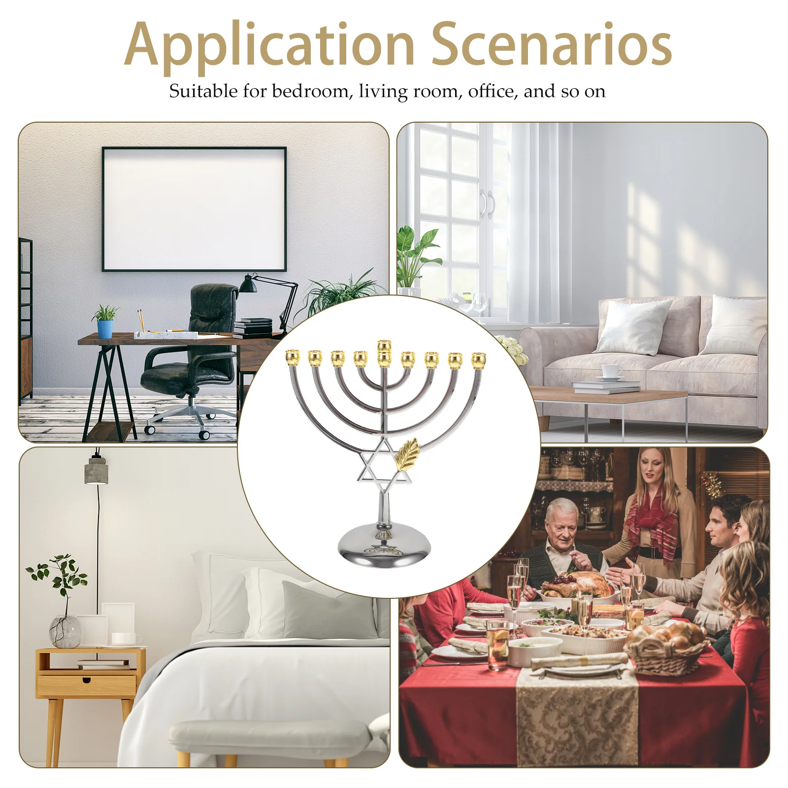 

Jewish 9 Branch Holder Metal Hanukkah Candlestick for Party Home Decor Desktop Stand