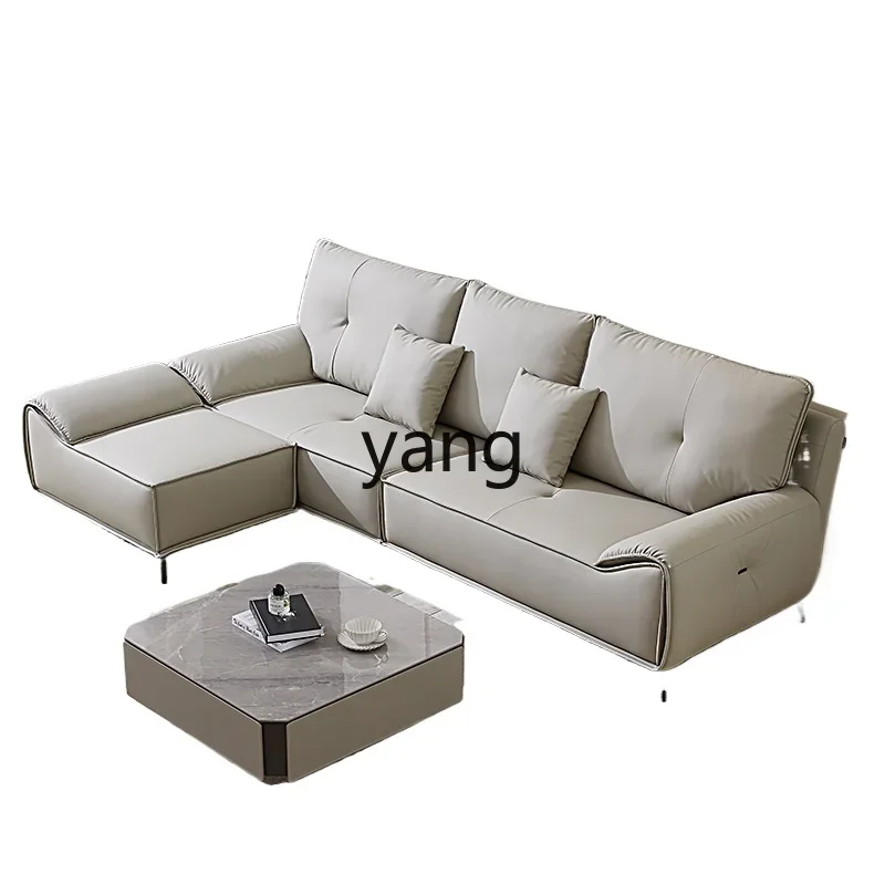 

Lmm living room high-end atmospheric light luxury cream wind straight row leather sofa