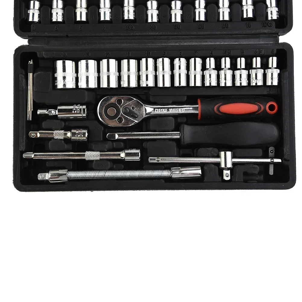 46pcs/set Wrench Socket Screwdriver 1/4 "auto Repair Tool Ratchet Wrench Socket Kit With Plastic Storage Case