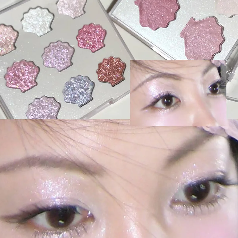 New Shell Fairy Pearlescent Eyeshadow Palette Aurora Peach Shimmer Sparkling Sequins Eye Shadow Highlighter Bright Shiny Makeup