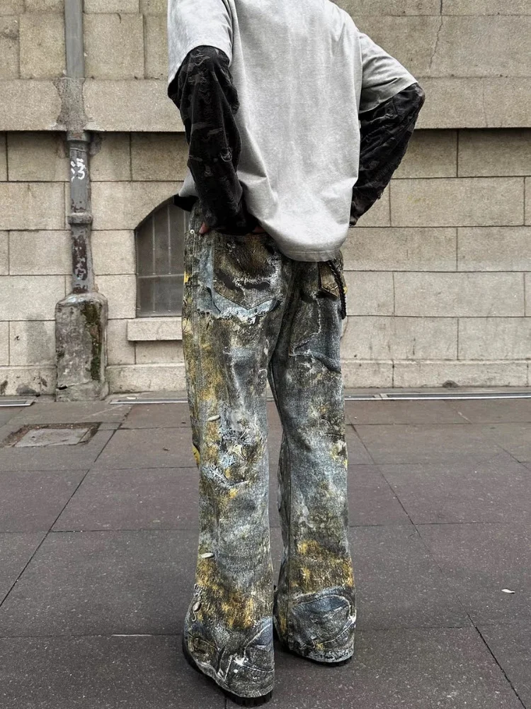 2026 Trashy Y2K 2000S 3D Graphic Painted Streetwear Baggy Jeans Pants For Men Clothing New Rock Punk Denim Trousers Ropa Hombre
