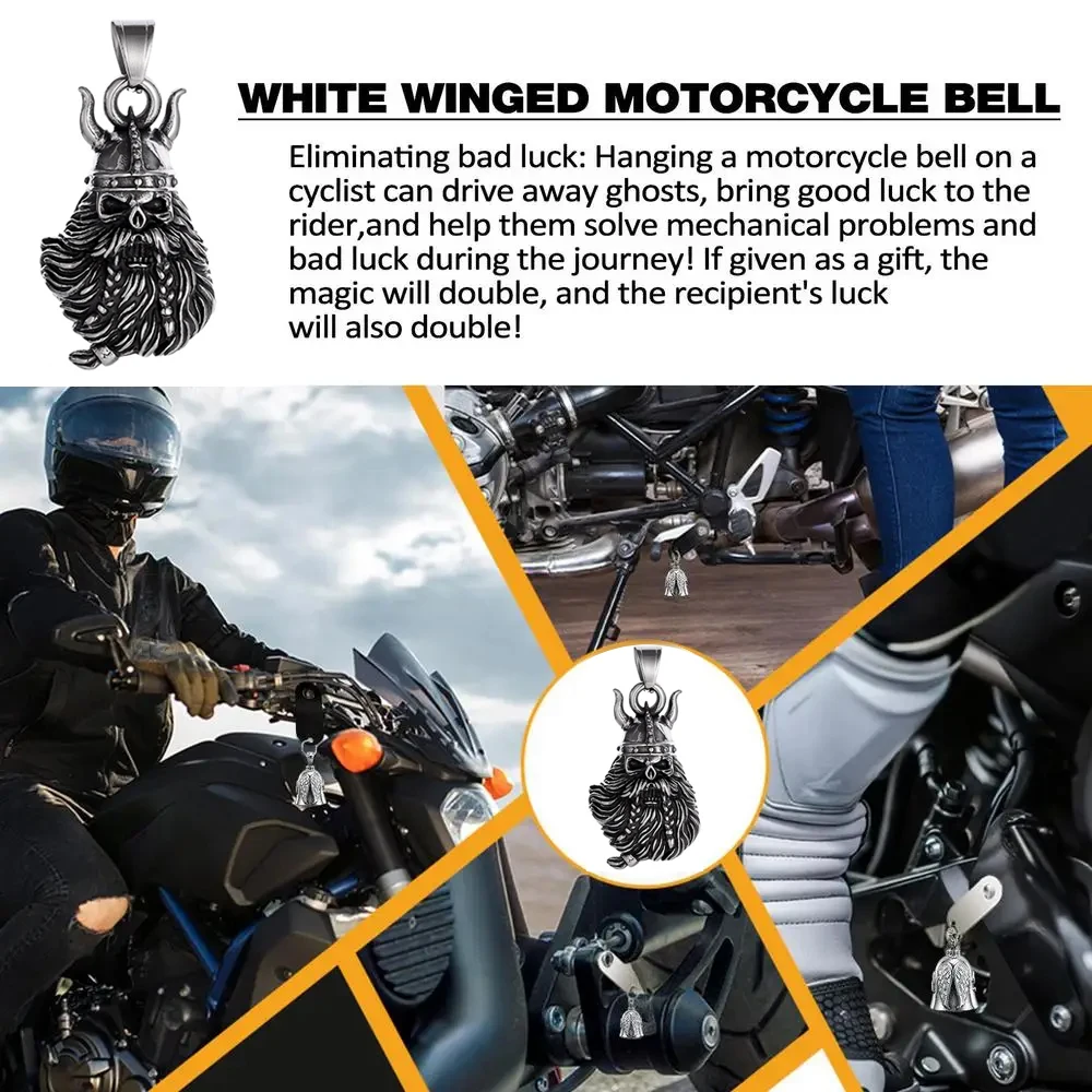 Vintage Viking Warrior Biker Bell Pendant Chain Popular Charm Stainless Steel Motorcycle Wind Bell Necklace Jewelry Accessories