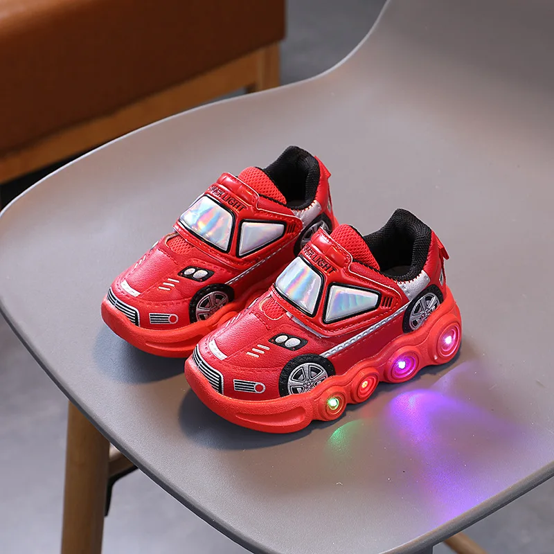 Autumn LED Light Shoes for Baby Boys Cartoon Car Children\'s Sports Shoes Wear Resistant Anti Slip Fashion Girls Sneakers