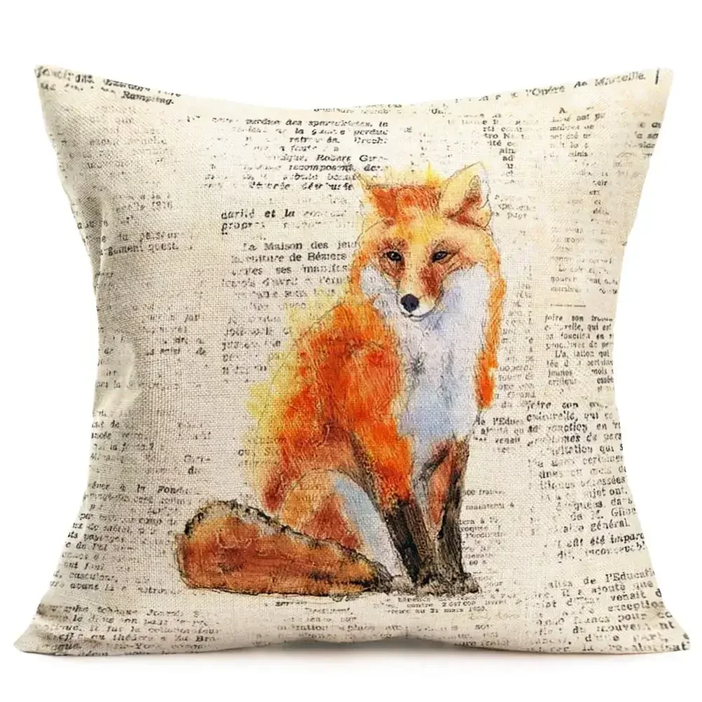 Fox, squirrel, owl, bear printed linen pillowcase, living room sofa cushion cover, home decoration throw pillow covers 40x40 Cow