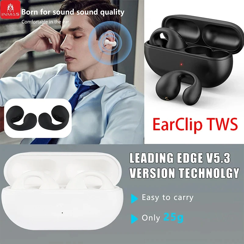 INMAS-TW01 Earclip Earbud sem fio Bluetooth, Touch Control Headset, impermeável Sport Earbud, fone de ouvido estéreo HiFi para Android e iOS