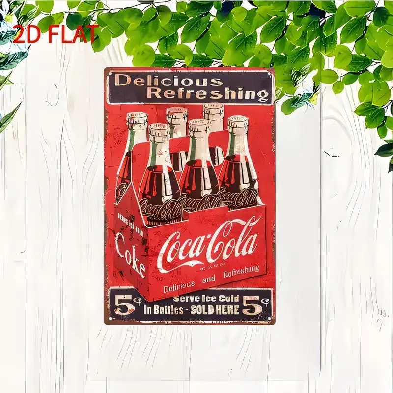 Coca - Cola Vintage Red Metal Tin Sign - Retro 6 - Bottle Design, Iron Wall Art for Bars, Cafes, Kitchens Decor - Red & White, R