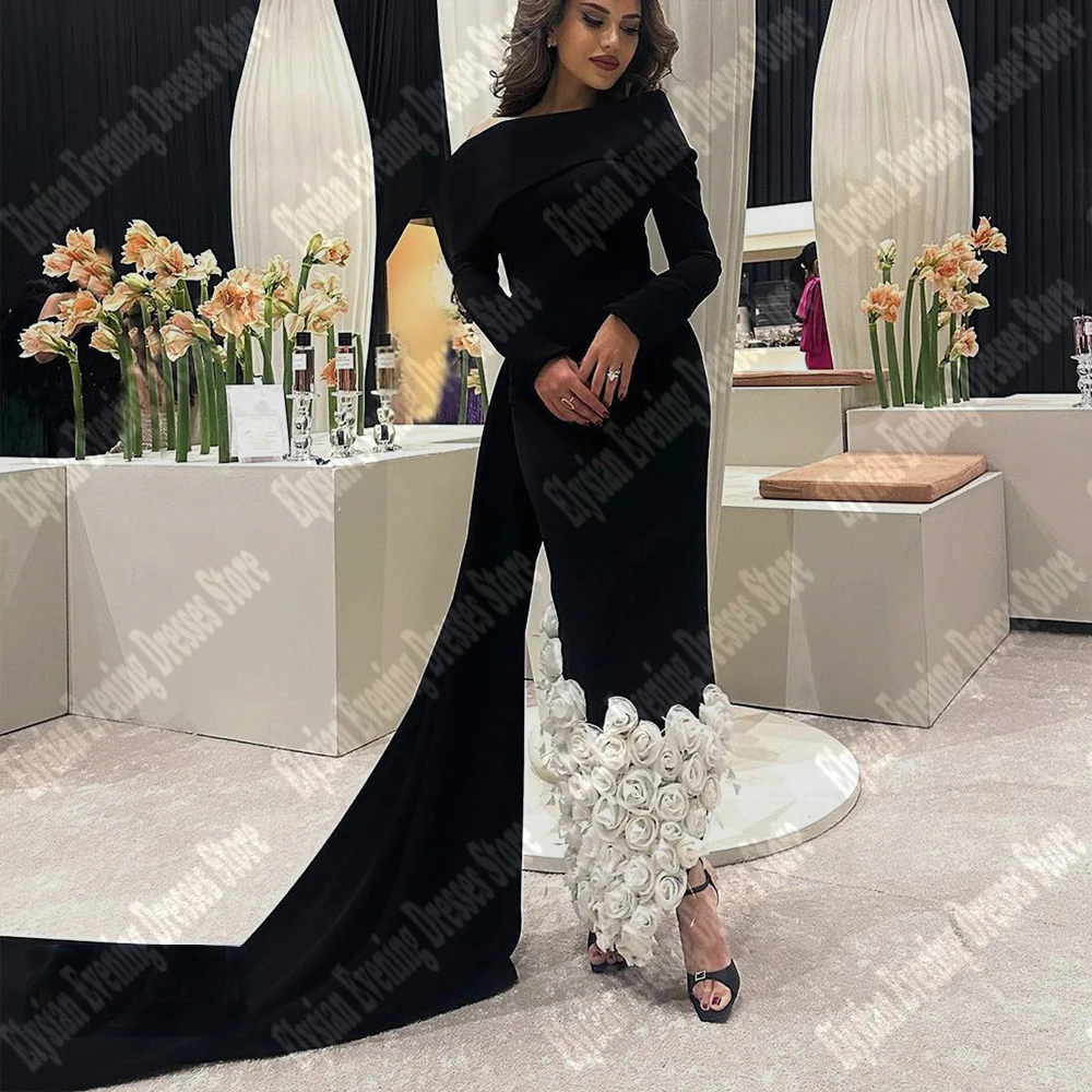 

Simple Flowers Of Women Evening Dresses Black High-Necked Prom Gowns 2024 New Summer Fashionable And Slim Lady Vestidos De Noche