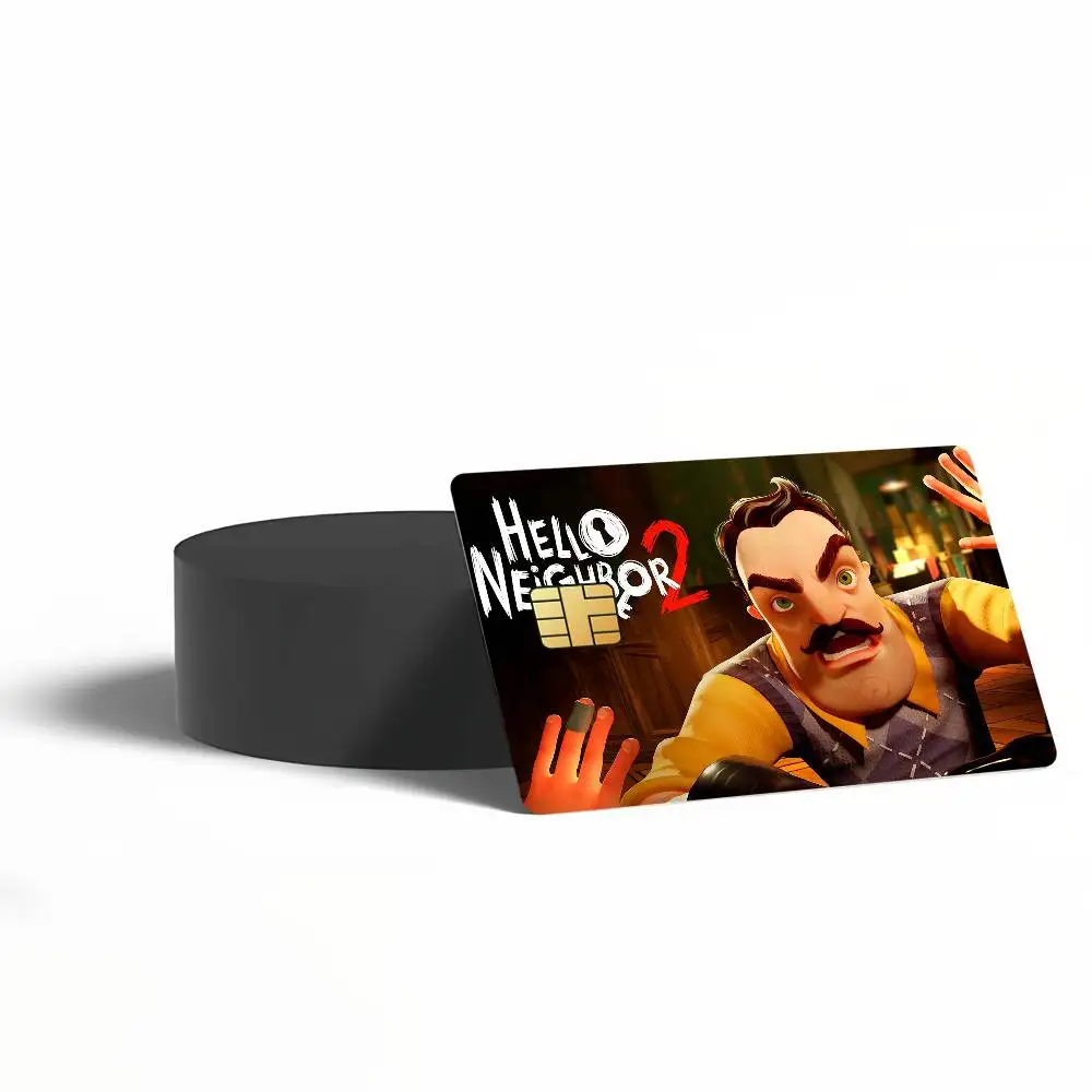 لعبة Hello N-Neighbor 2 ملصقات بطاقات جلدية مقاومة للماء غطاء ائتماني 4 قطع ديكور أمامي للخصم حافلة بنكية #5