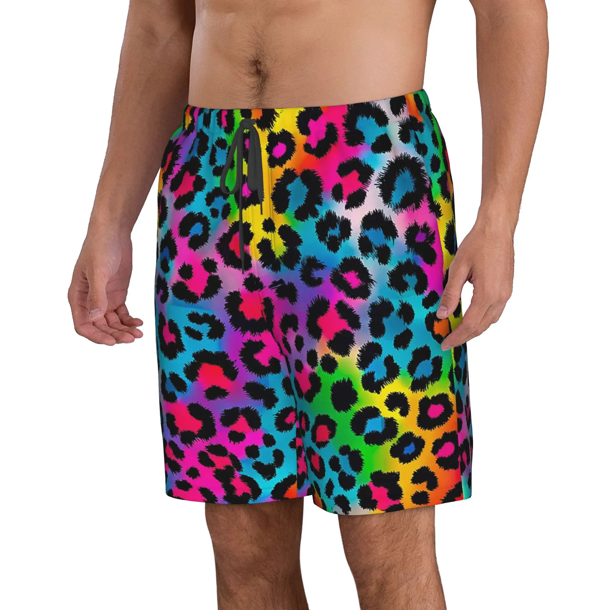 Vibrant Rainbow Leopard Print Trunks Beach Board Shorts Casual Quick Dry Swimming Summer Men Pants