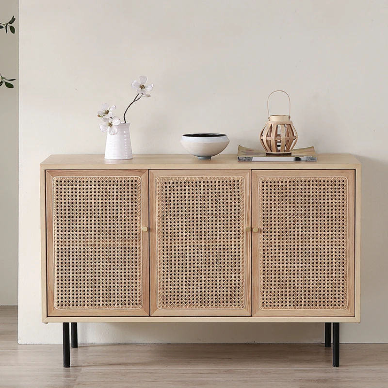 

Nordic Solid Wood Simplicity Modern Tea Cabinet Locker Japanese Rattan Entrance Cabinet TV Cabinet