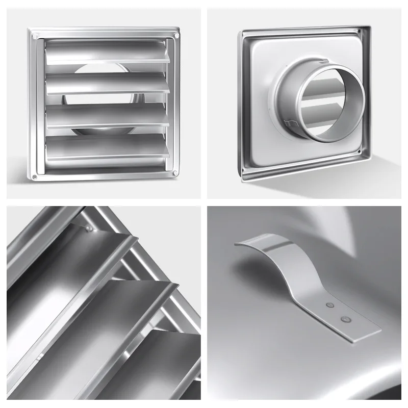 304 Stainless Steel Gravity Louver Vent Square Air Outlet Round Pipe Vent Hood