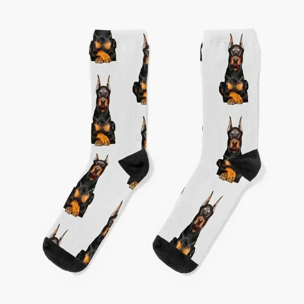 Doberman Guards Me - Dobermann Pinscher Dog Socks Crossfit funny gifts soccer anti-slip Women's Socks Men's