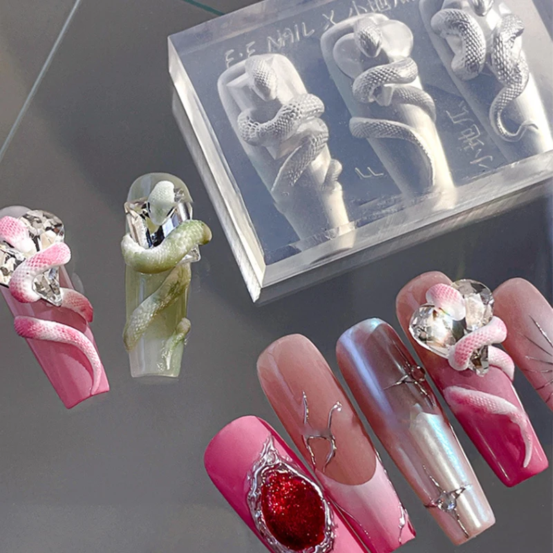 แม่พิมพ์ซิลิโคนลายงูการ์ตูนขนาดเล็ก สำหรับประดับตกแต่งเล็บแบบนูน  สำหรับทำเล็บ DIY อุปกรณ์ทำเล็บ