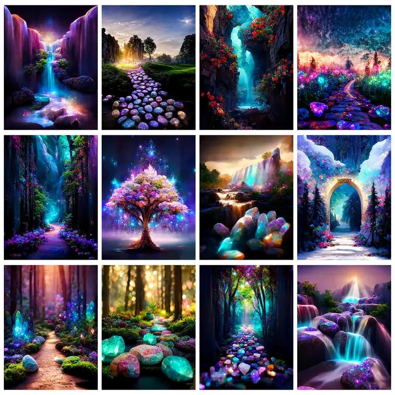 RUOPOTY Diamond Painting Mosaic Landscape Waterfall Art Painting Full Round/Square Diamond Craft Kit Home Decor