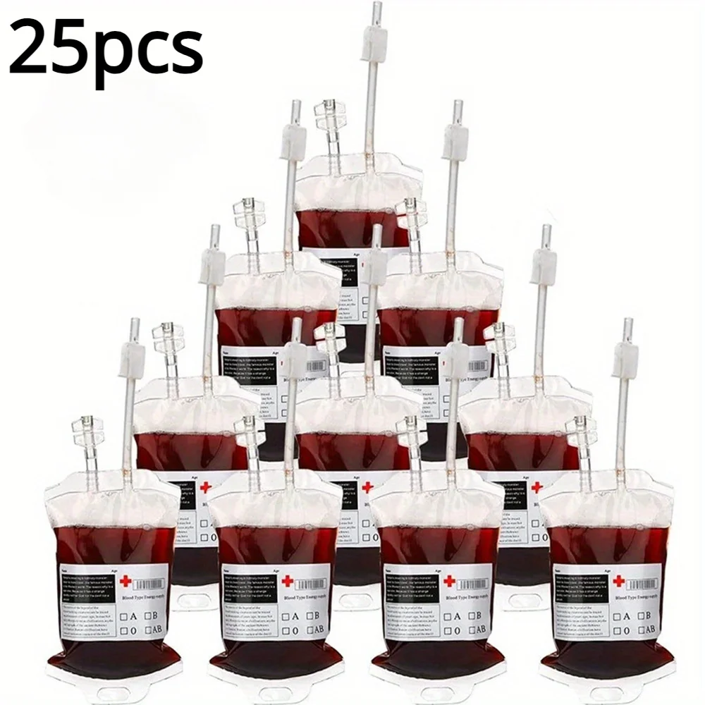 25pcs Halloween Blood Bags Alcohol Juice Drinking Bag Halloween Birthday Party Decoration Vampire Cosplay Supplies Horror Props