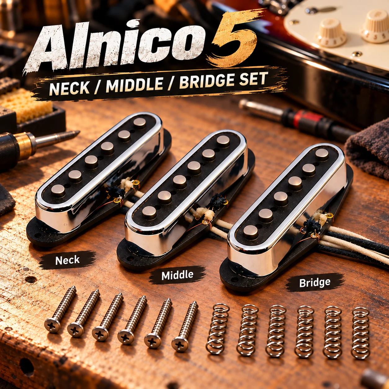 Alnico 5 ST Style Single Coil Pickup Set Neck Middle Bridge Staggered Pole Chrome Cover Electric Guitar Replacement Parts
