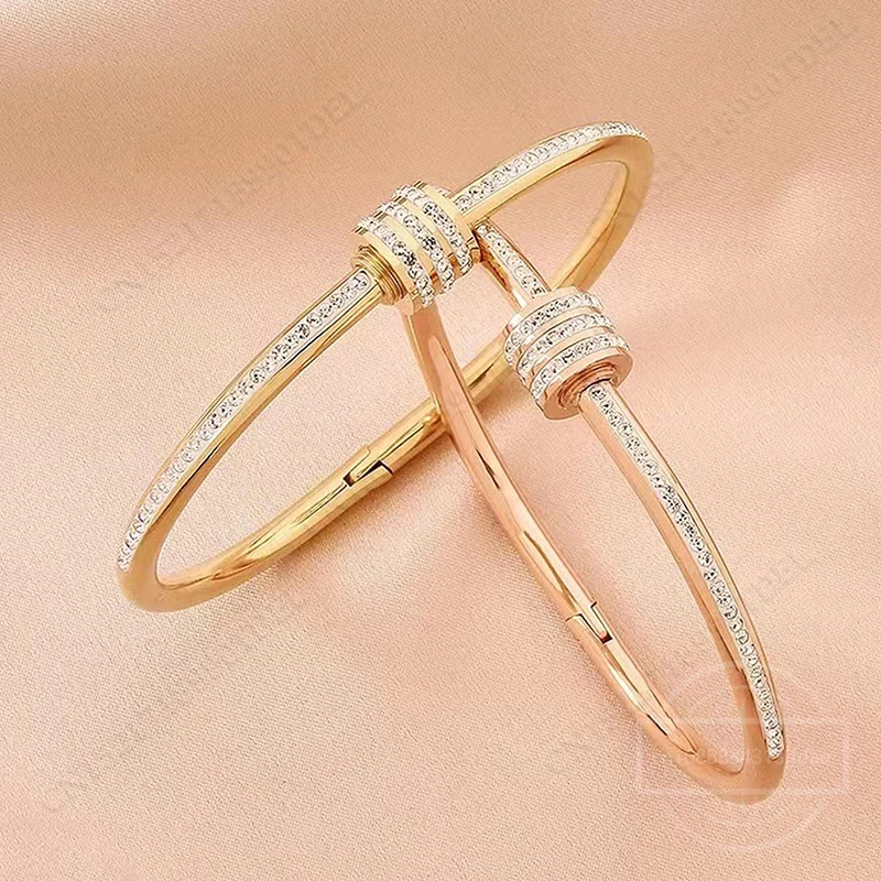 High-end Golden Titanium Steel Non-Fade Bracelet Female Plain Ring Zircon Bracelet Light Luxury Niche Bracelet