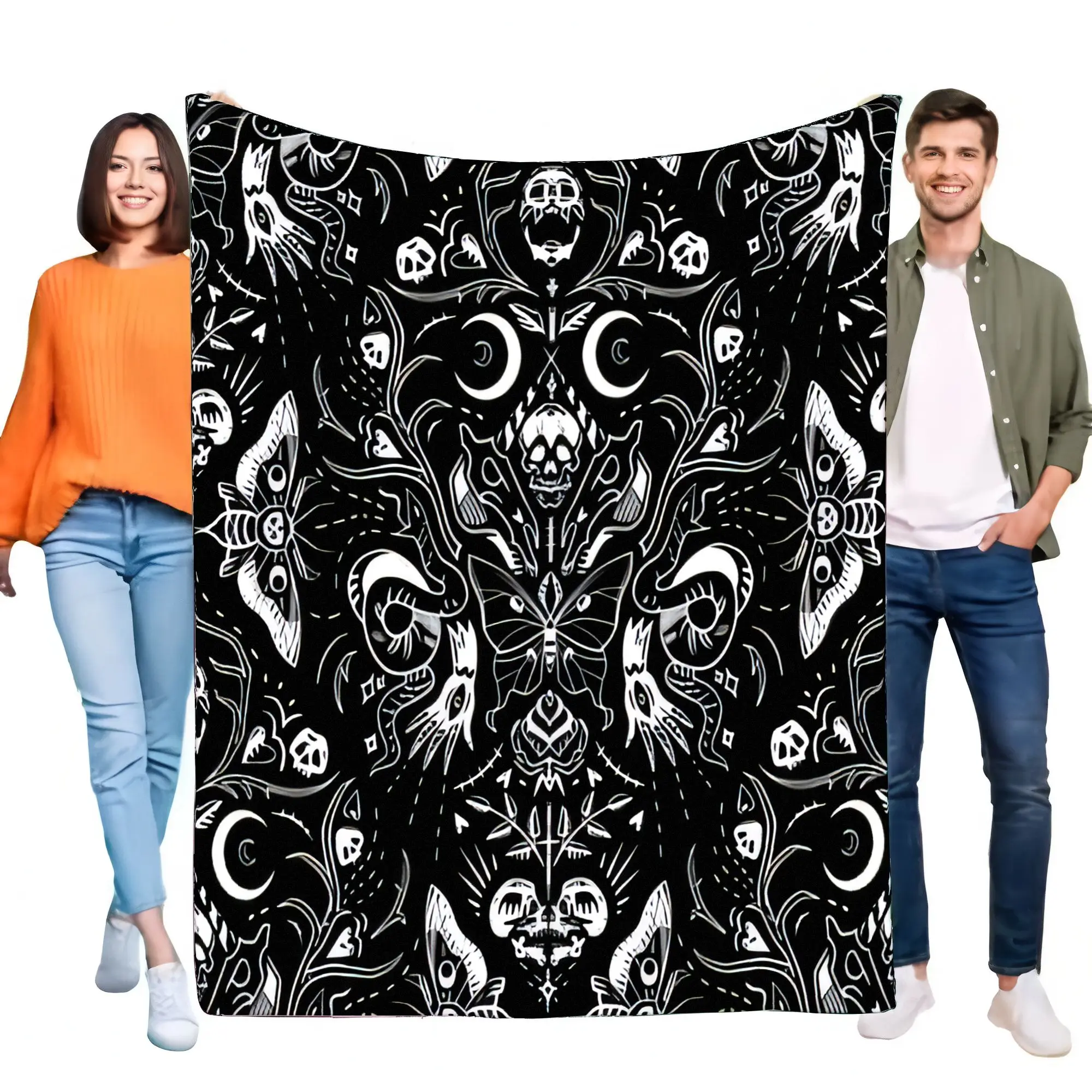 Überwurfdecke mit Totenkopfmuster, weich, gemütlich, leicht, Gothic-Dekor, ideal für Sofa, Bett, Halloween-Geschenk