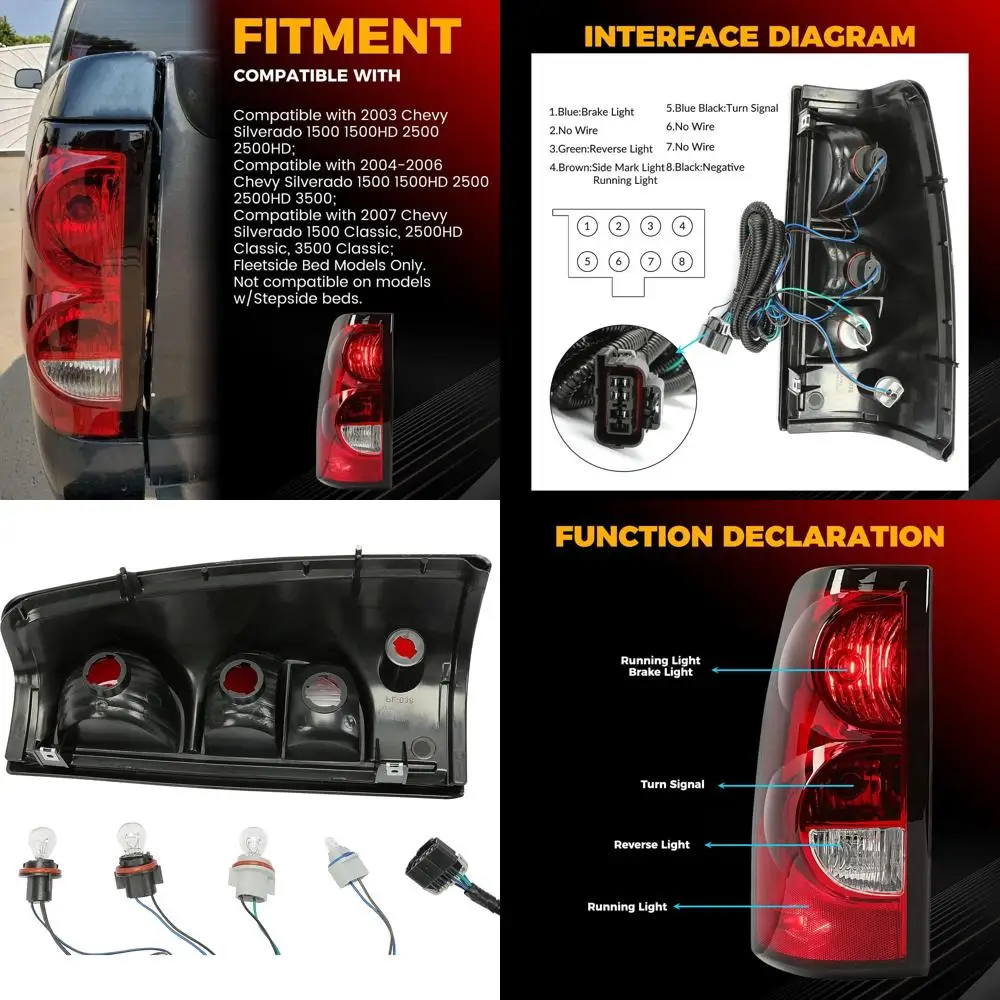 

2003-2006 Chevy Silverado 1500 Tail Lights, Driver Side, with Bulbs & Harness, Replacement for 19169002, GM2800161, GM2800174