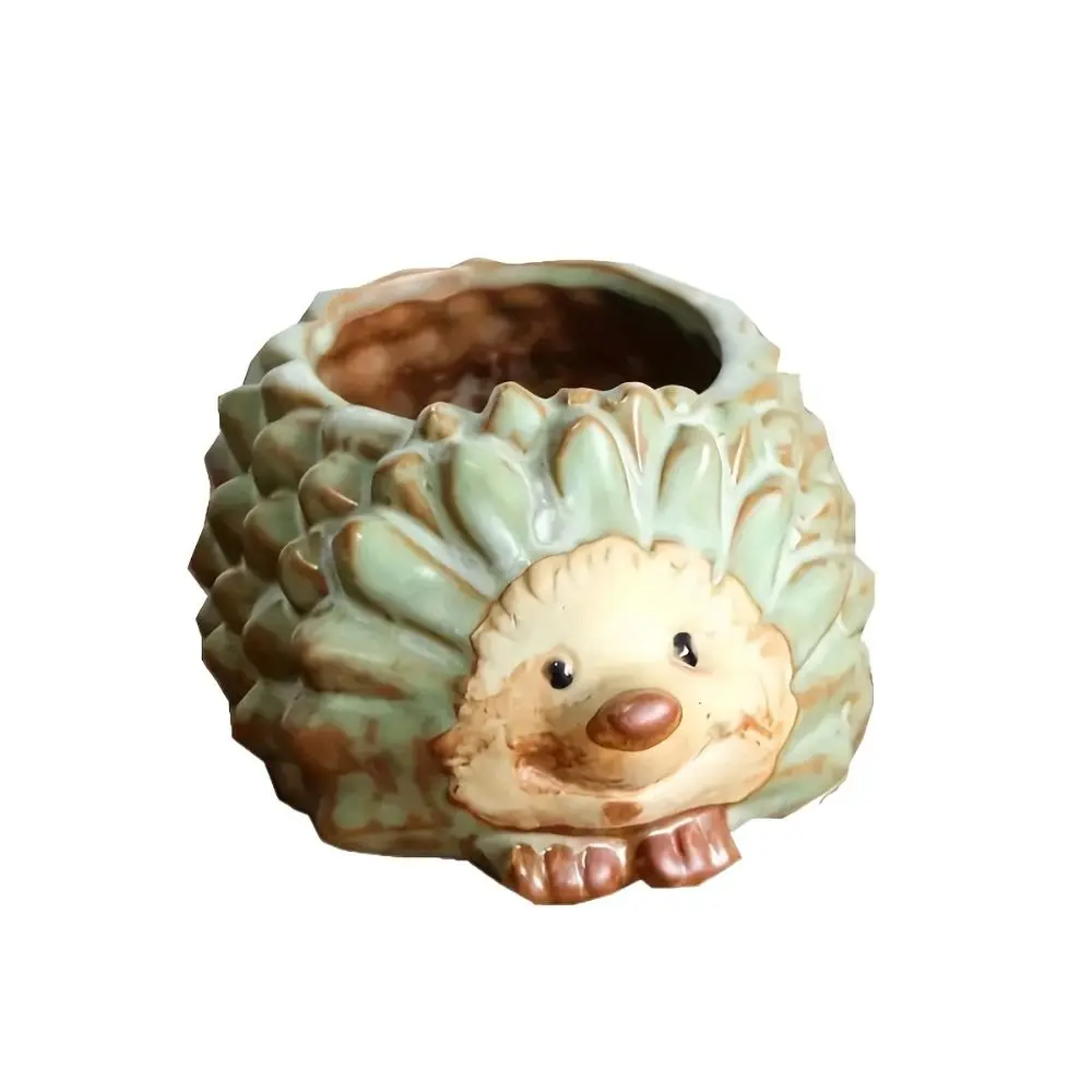 Desktop Decor Ceramic Hedgehog Flowerpot Small Retro Succulent Plant Pot Cute Durable Cartoon Animal Planter Garden