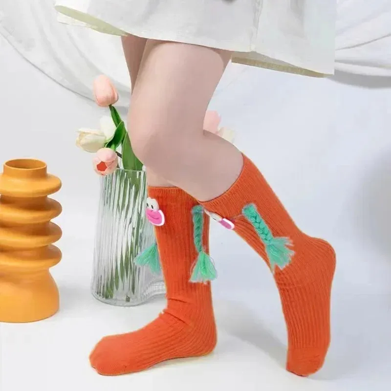 1-10Pairs Dopamine Socks with Sausage Lips and Braid Design Colorful Patchwork Mid Calf Socks Korean Trendy for Wear