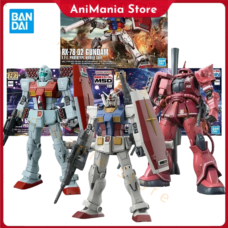 Bandai-Kit de modelo Gundam HG GM, cañón de hombro RX-78-2 de origen Zaku 2, figura de acción Cometa roja, Kit de construcción de Gunpla, figuras de Anime