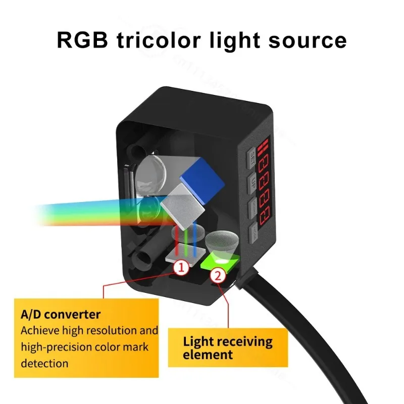 Color Sensor Photoelectric Switch RGB Mark Recognition Deviation Correction 12-24V DC NPN PNP Differentiation Positioning