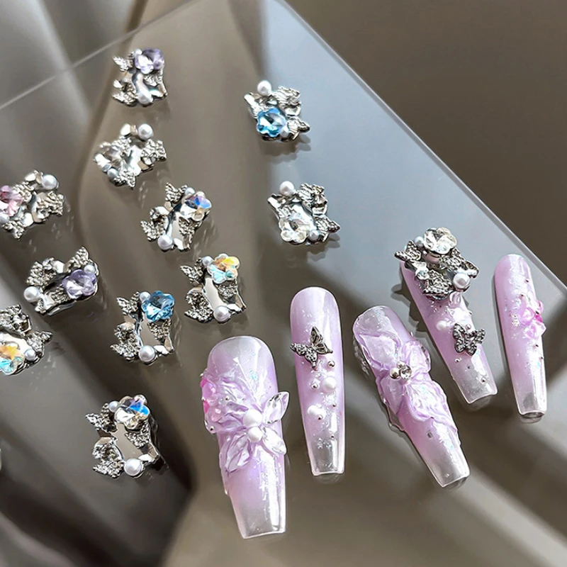 Alloy Square Frame Mirror Nail Art Charms Sparkling Pearl Plum Butterfly Photo Frame Nail Accessories