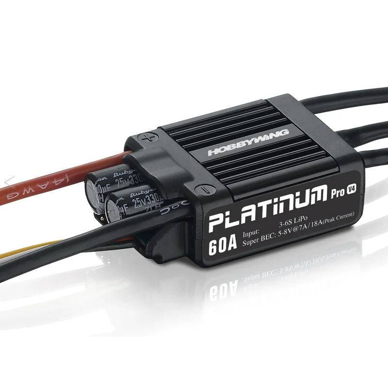 Hélice HobbyWing Platinum PRO V4, 60A ESC, 3S-6S, 450-480 Class Heli, 325-360mm