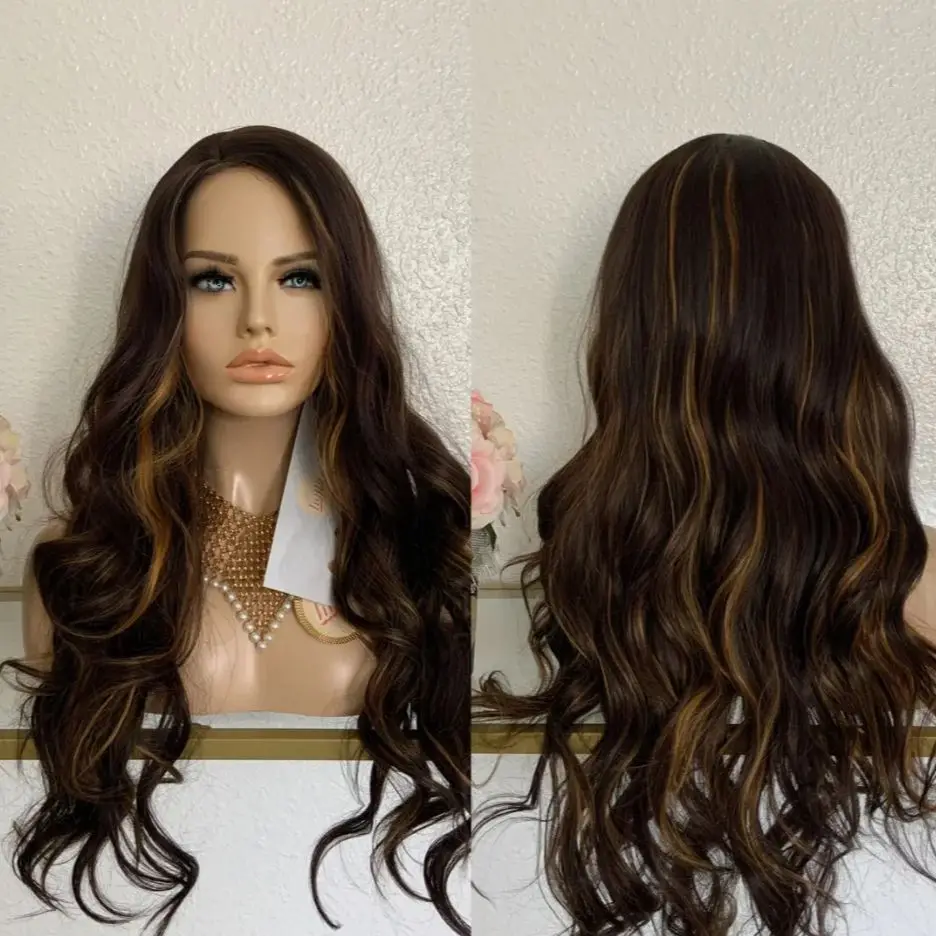 

Выделите Шоколадно-коричневый синтетический парик фронта шнурка Объемная волна Парик шнурка 13x4 HD Прозрачные кружевные фронтальные парики для женщин Использование на вечеринке