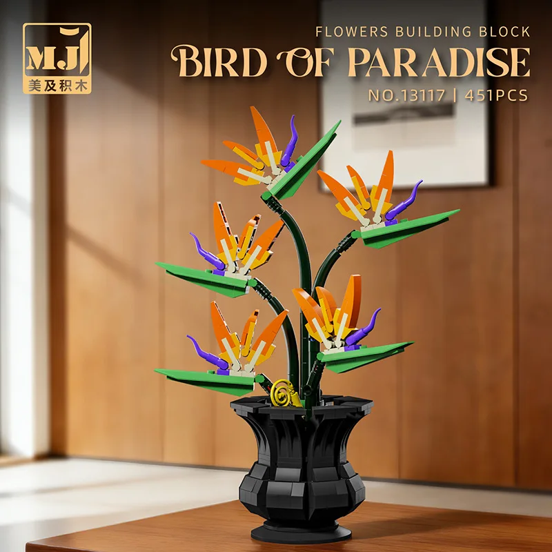 13117 Paradiesvogelblume 451-teiliges Baustein-Set Topfpflanzen-Modell Blumenstrauß mit Vase Mädchenzimmer Bürodekoration Spielzeug Geschenke