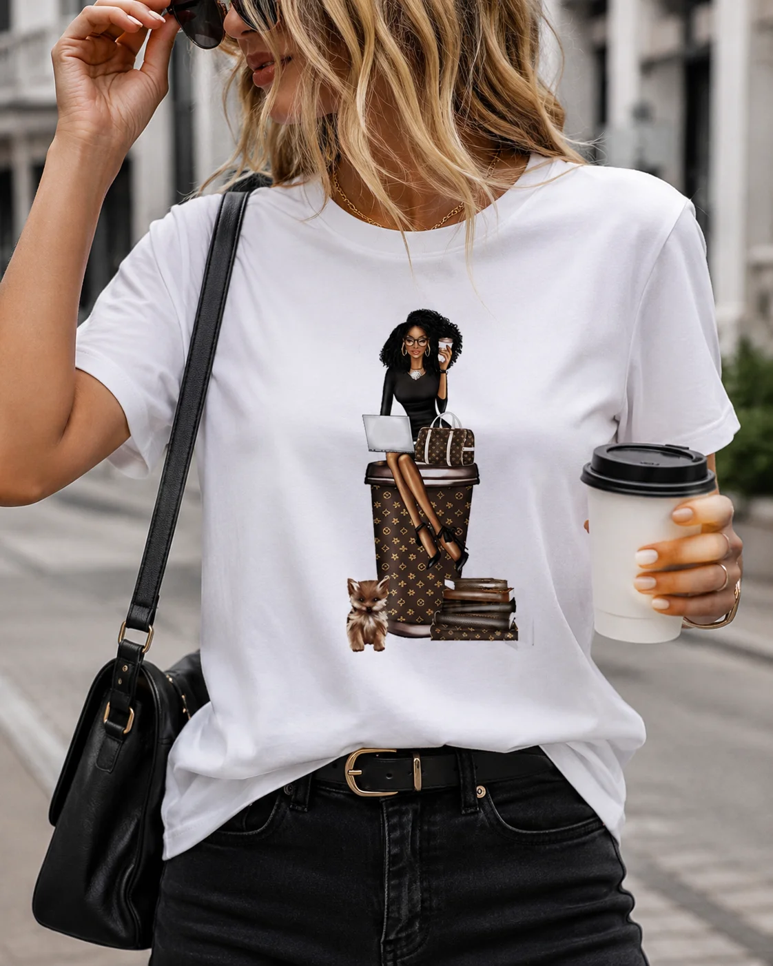 Camiseta con estampado de moda Kawaii Melanin para mujer, camiseta divertida con gráfico de chica africana de pelo rizado, camiseta estética para mujer